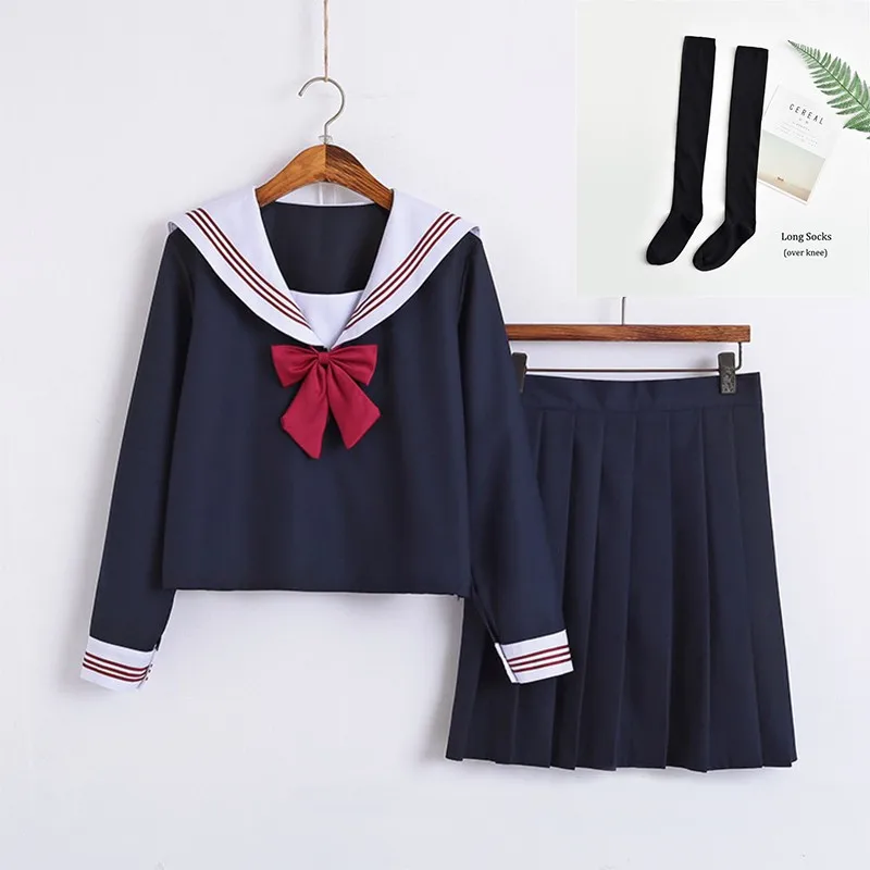 Японская школьная форма для девочек, милые короткие носки/длинного покроя в морском стиле Топы+ плиссированная юбка комплекты Косплэй костюм JK - Цвет: Package 1