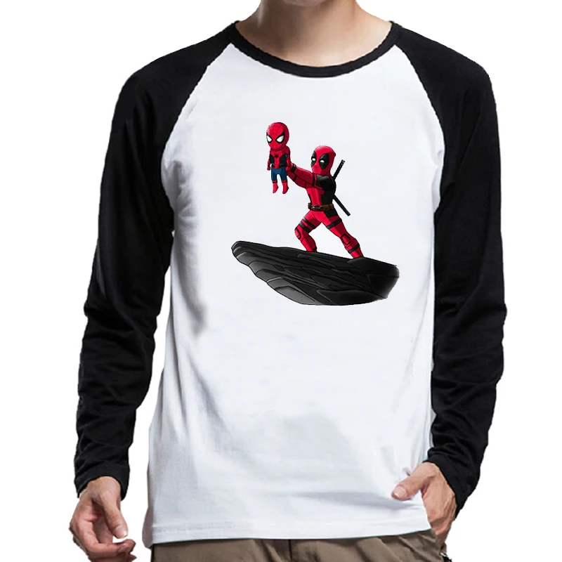 JCCHENFS 2018 Funny T-shirt For Men Deadpool SpiderMan T Shirt Men's Long-sleeved Tops Casual Clothing | Мужская одежда
