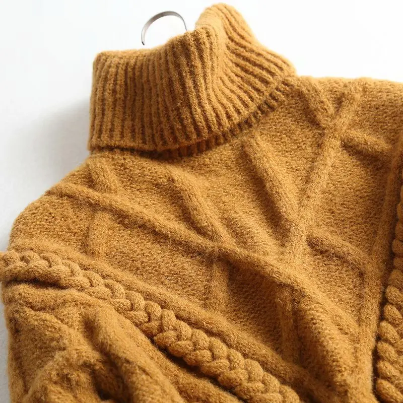 Женский вязаный свитер с высоким воротом большого размера, тянущийся однотонный пуловер с длинным рукавом, женские Уютные теплые зимние повседневные свободные топы