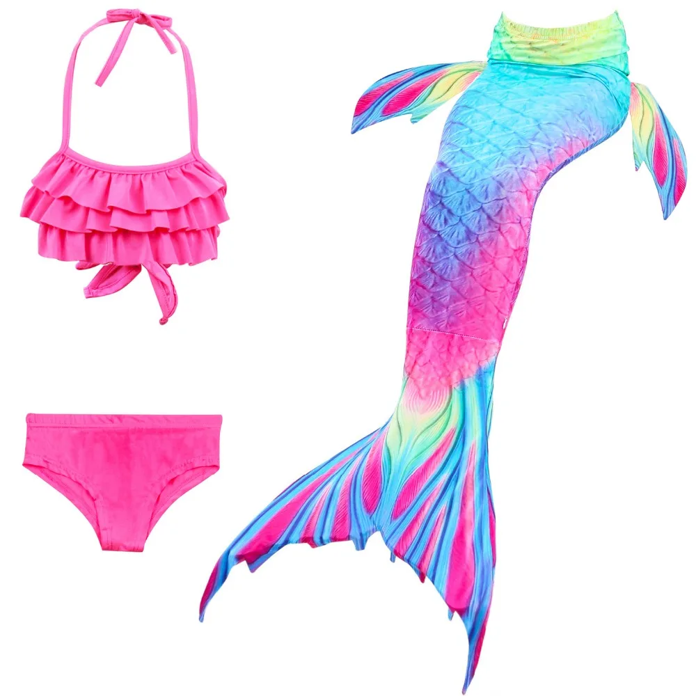 Compre 3pcs/set meninas sereia cauda maiô crianças a pequena sereia traje  cosplay roupas de praia terno de banho