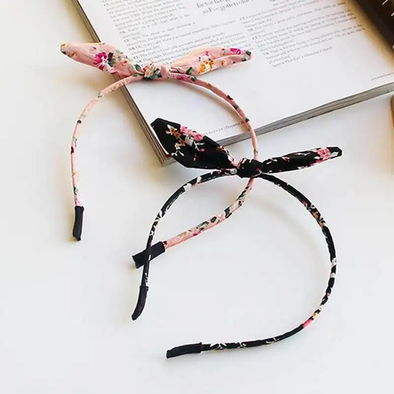 

1pc Girls Flowers Prints Floral Bow Hairband Rabbit Ear Tuban Hair Hoop Girls Lady Hairband Hair Accessories