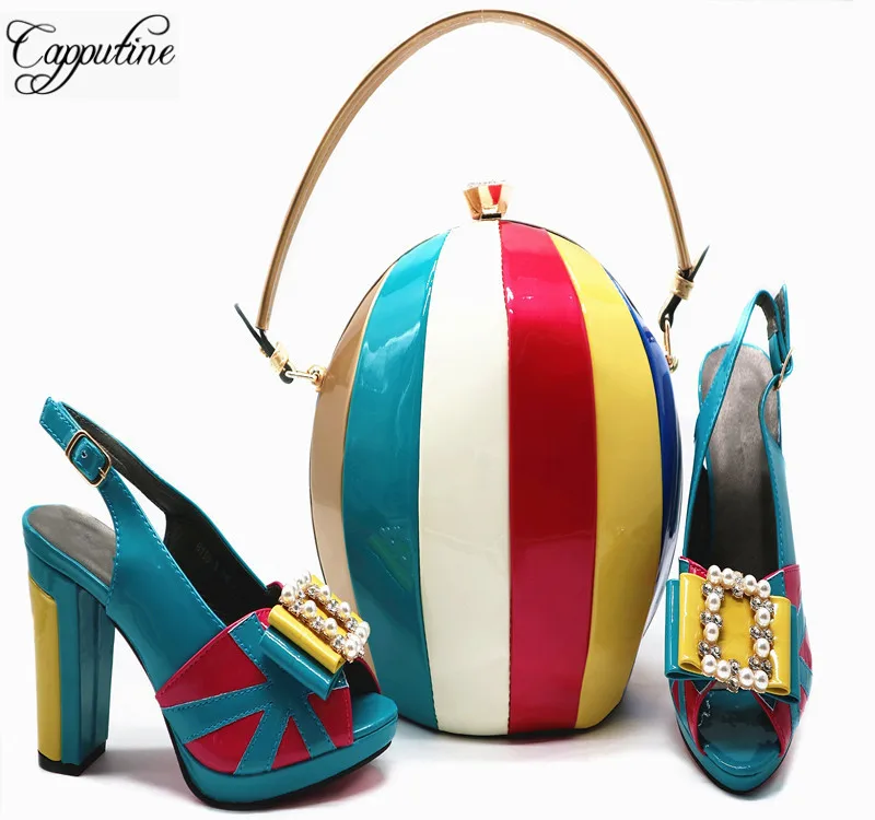 New Arrival PU Leather Woman Shoes And Bag Set For Wedding Party Fashion High Heels Shoes And Evening Bag Set 6Colors Stock G55