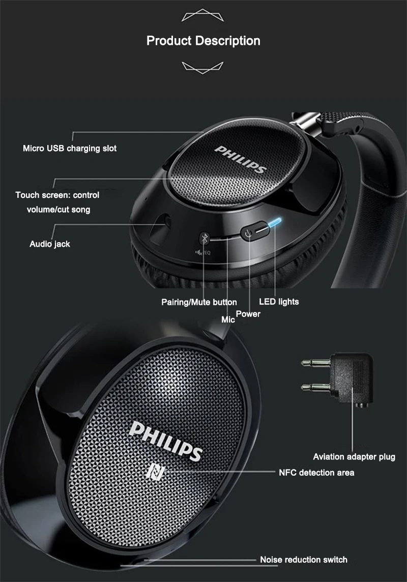 Philips оригинальные SHB9850 активные шумоподавления беспроводные Bluetooth наушники NFC гарнитура с микрофоном официальное подтверждение