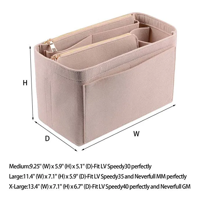Женский органайзер для макияжа/войлочная Сумка-вкладыш для сумочки, дорожный Внутренний кошелек, портативные косметички, подходят для Neverfull - Цвет: Бежевый