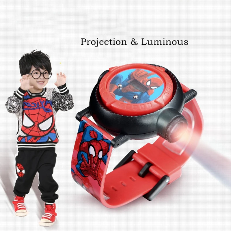 Original MARVEL Spider-man projection LED digital children cool cartoon Watch Best kids birthday gift Disney 81018 good time toy