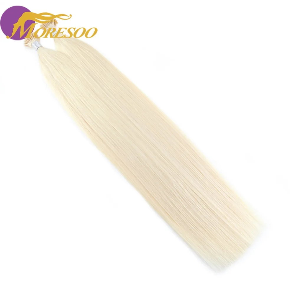 Online Moresoo I Tip Ekstensi Rambut Rambut Manusia Nyata Brazilian Rambut Keratin Pre Bonded Rambut Dingin Murni Warna 1G  1 S 50 S 50G