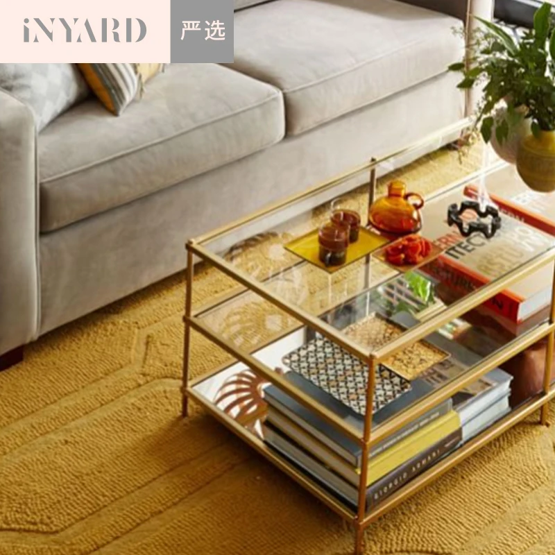 [InYard selected]1.2 meters, metallic gold silver, Nordic modern, simple line, glass stainless steel tea table