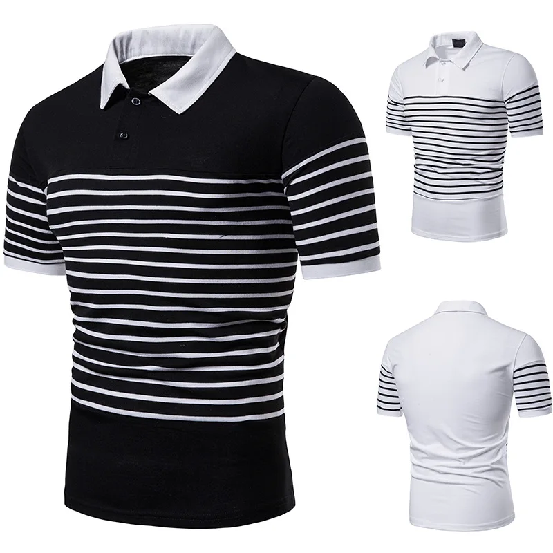 Fashion Matching Design of Men's Short Sleeve POLO Chest Stripe Cross-border Men's Flip Collar Short Sleeve POLO B43