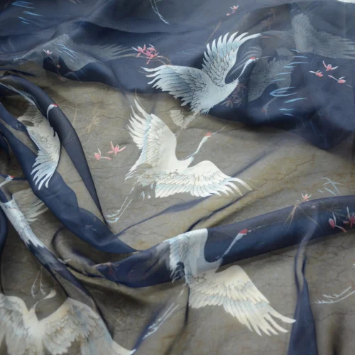 [cat fabric] fresh Classic Crane printed Skysilk chiffon 3-Color DIY Fashion Chinese clothing fabric | Дом и сад