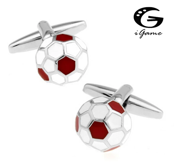 

iGame Novelty Football Cuff Links Red Color Brass Material Enamel Sport Design Free Shipping