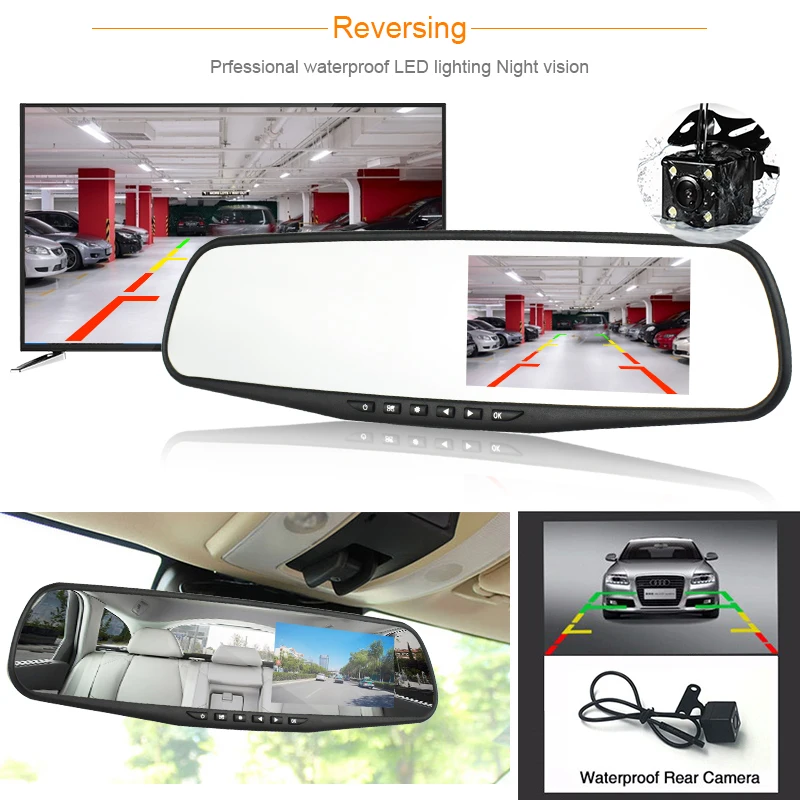 Для транспорта, с двумя объективами, автомобильная камера, зеркало заднего вида, Автомобильные видеорегистраторы, Автомобильный видеорегистратор парковки, видео регистратор, регистратор, видеорегистратор, full hd 1080p