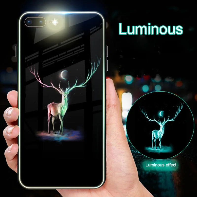 

For iPhone X Case Flowers rose Deer Flamingo Phoenix Moon Starry sky Luminous phone case For iPhone6 6s 7 8 Plus XR XS Max Cover