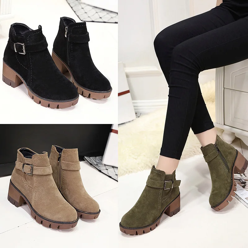 

2018 Fashion High Quality Women Boots High Heel Round Toe Shoes Female Zipper Snow Ankle Boots Autumn Winter Warm Women Shoes