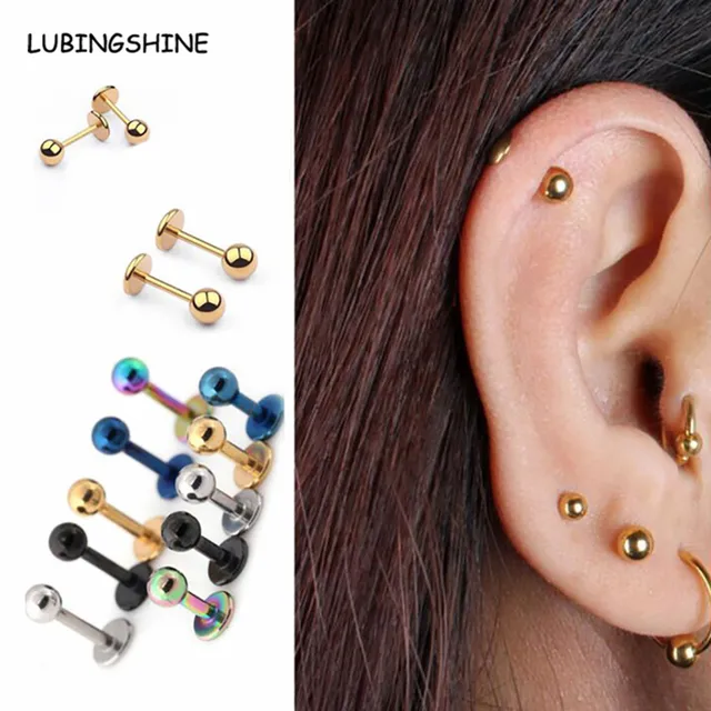 1 Piece Small Earrings Medical Titanium Steel Stud Earring Punk Rod Flat T-Type Screws Male Ear Nail Piercing Jewelry Women