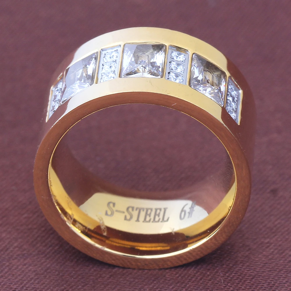 Fashion Women Crystal Rings Yellow Gold Color Stainless Steel