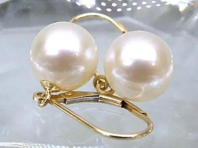 

Free Shipping >> PERFECT ROUND 10-11 MM WHITE SOUTH SEA PEARL DANGLE EARRING 14K YELLOW GOLD ebg