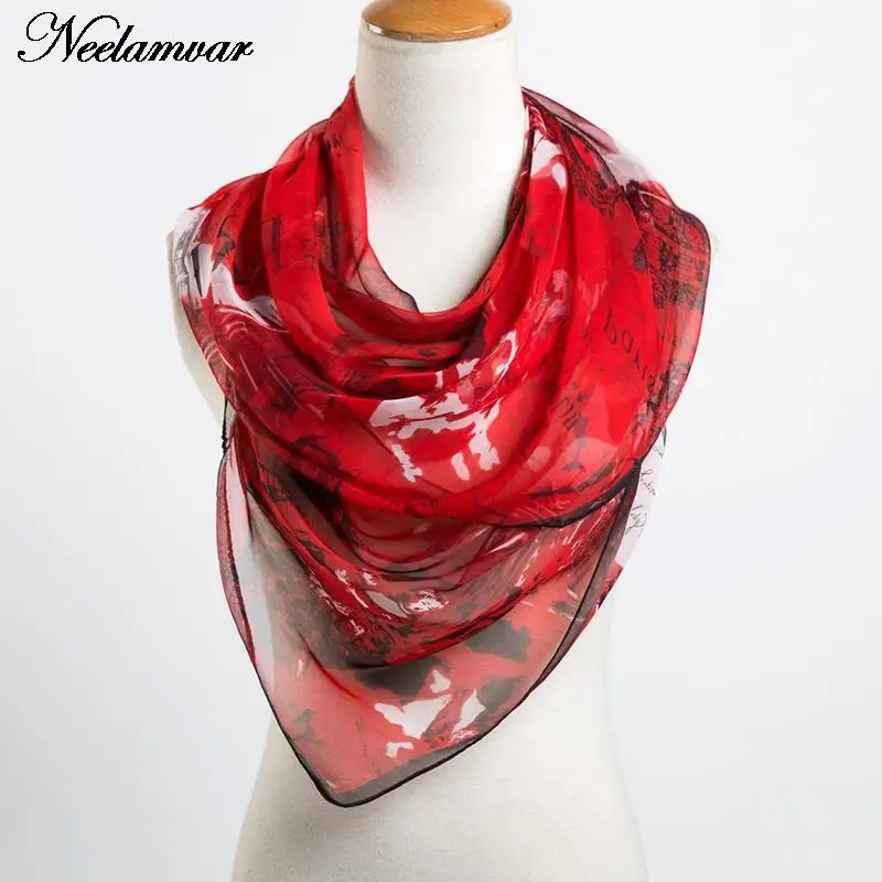 

new fashion scarf women upscale georgette silk feeling oblong ladies scarf building and letters print scarves for women wraps