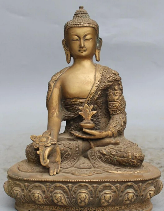 

10" China Tibet Buddhism Temple Bronze Menla Medicine Buddha medical God Statue R0707 (B0328)