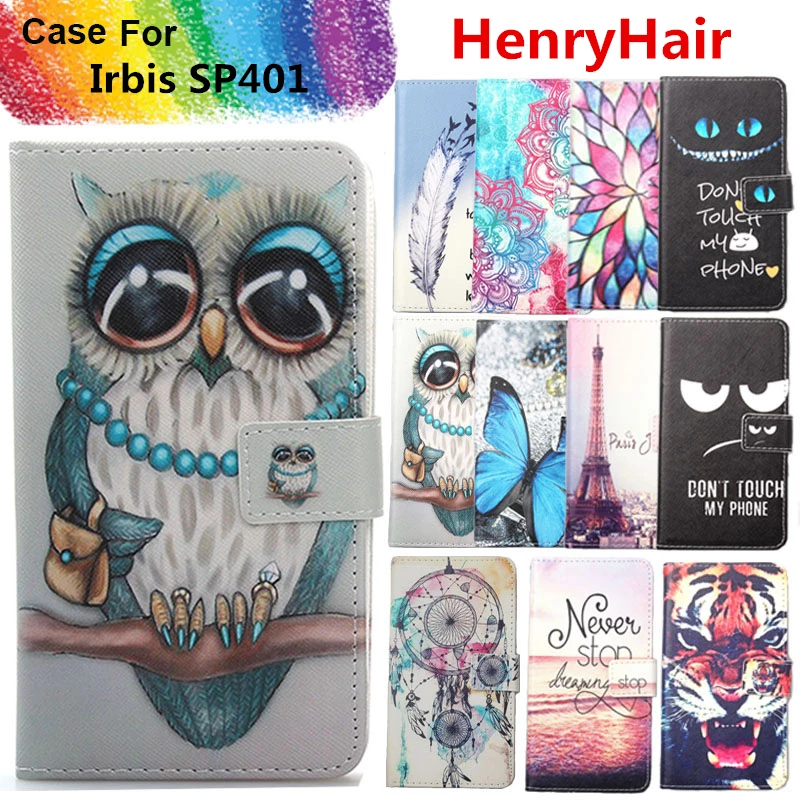 

Fashion 11 Colors Cartoon Painting PU Leather Magnetic clasp Wallet Cover For Irbis SP401 Case