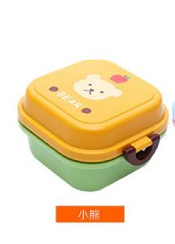 Коробка для обедов с мультипликацией BPA бесплатно Пластик хранения герметичные 2 слоя Коробки Еда контейнер для фруктового салата Медведь Кролик Кот узор 540 мл - Цвет: yellow