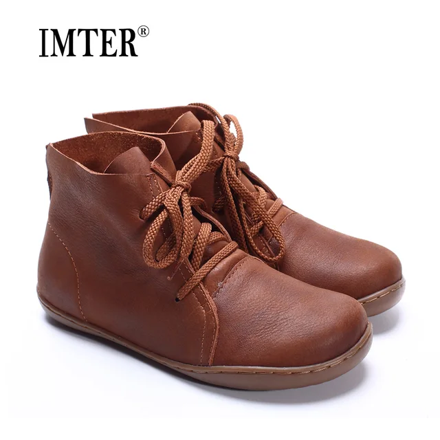 Women Ankle Boots Spring Autumn Square Toe lace up Shoes Hand made Genuine Leather Woman