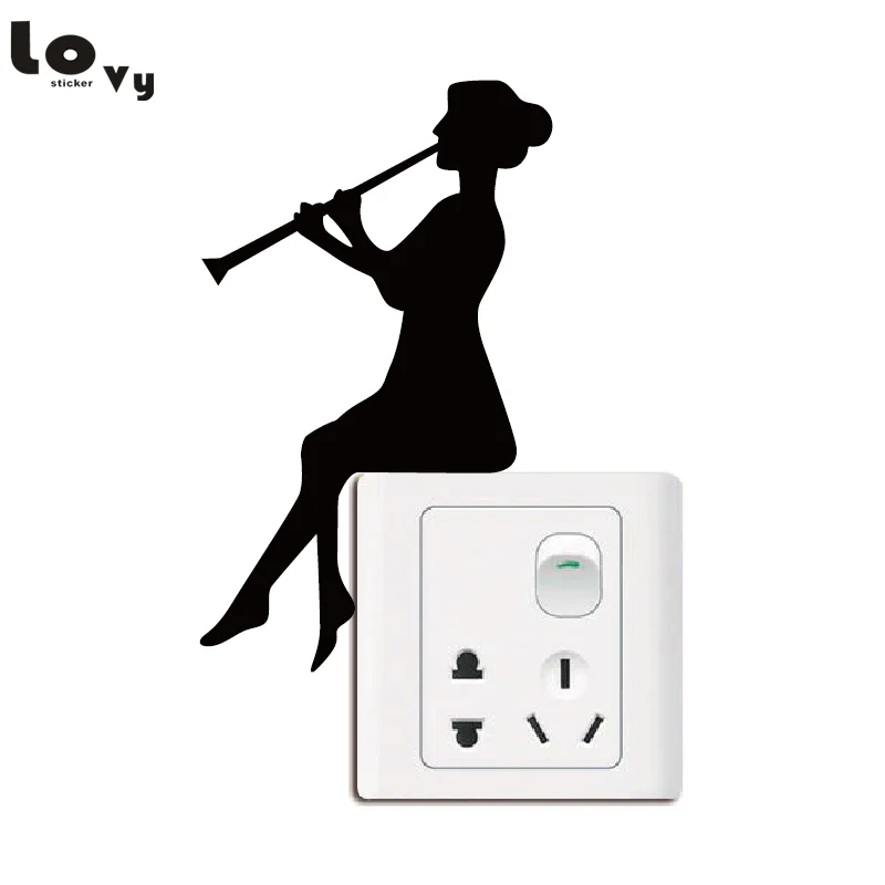 

Girl Playing Clarinet Light Switch Sticker Classical Music Wall Stickers for Kids Room Home Decor