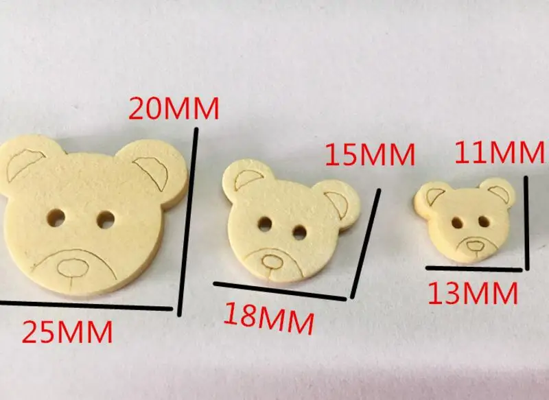 100 шт./лот креативные деревянные Мультяшные животные голова медведя резная пуговица одежда пуговицы ручной работы DIY украшения 20*25 мм
