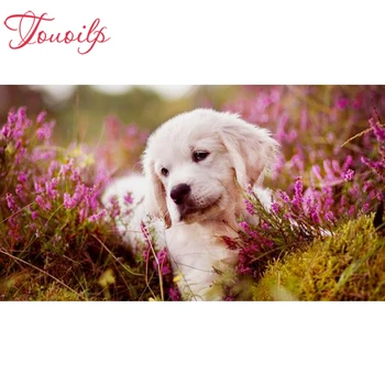 

TOUOILP 5D DiLilac lavender flowers and dog amond Painting Full Square/Round Drill 3D Embroidery Cross Stitch Mosaic Home Decor
