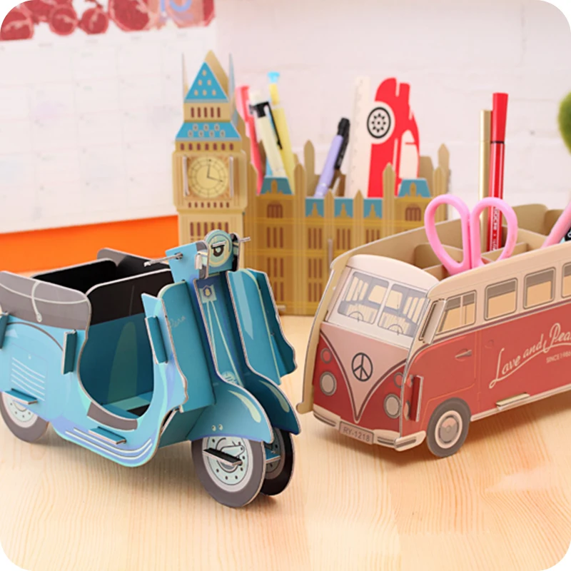 Креативные DIY автомобильные держатели для ручек, моделирование автобусов, маленькие украшения, коробка для получения, настольные канцелярские принадлежности