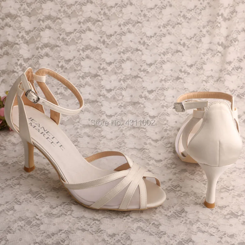Новое поступление; брендовые Босоножки на каблуке 8 см с ремешками; женская свадебная обувь из сатина и сетчатого материала цвета слоновой кости