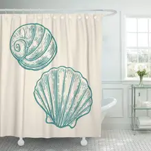 Ткань Душ Шторы с крючками силуэт Sea Shell гравировка Винтаж Aquatic