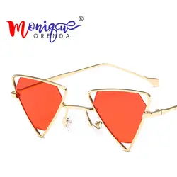 Винтаж Панк треугольные солнечные очки для женщин из металла рамки розовый желтый черный, красный Защита от солнца очки для мужчин ретро