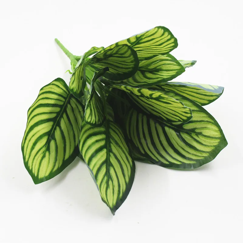 Искусственные растения calathea, пластиковые листья, белые листья павлина, трава, букет для дома, свадьбы, магазина, зеленые украшения стен