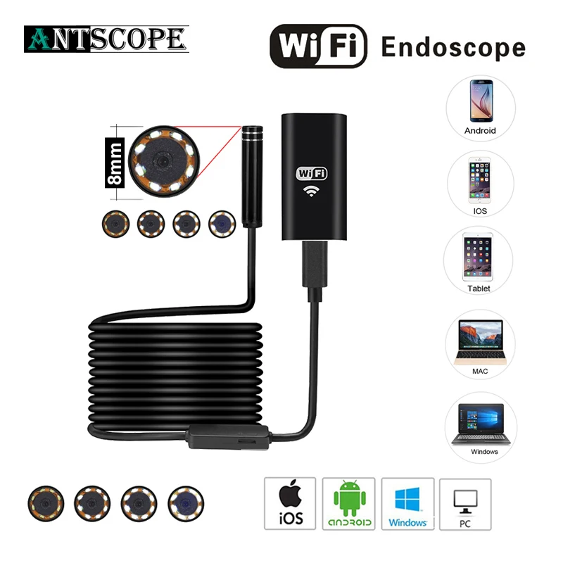 8 мм od 2mp 8LED HD720P Wi Fi endoscop Android USB IOS эндоскопа Камера Гибкая жесткий Провода трубки
