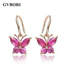 Серьги GVBORI из натуральных жемчужин, рубин, драгоценный камень, 18K золото, висячие серьги в форме бабочки для женщин, хорошее ювелирное изделие, подарок на свадьбу/помолвку/женский день