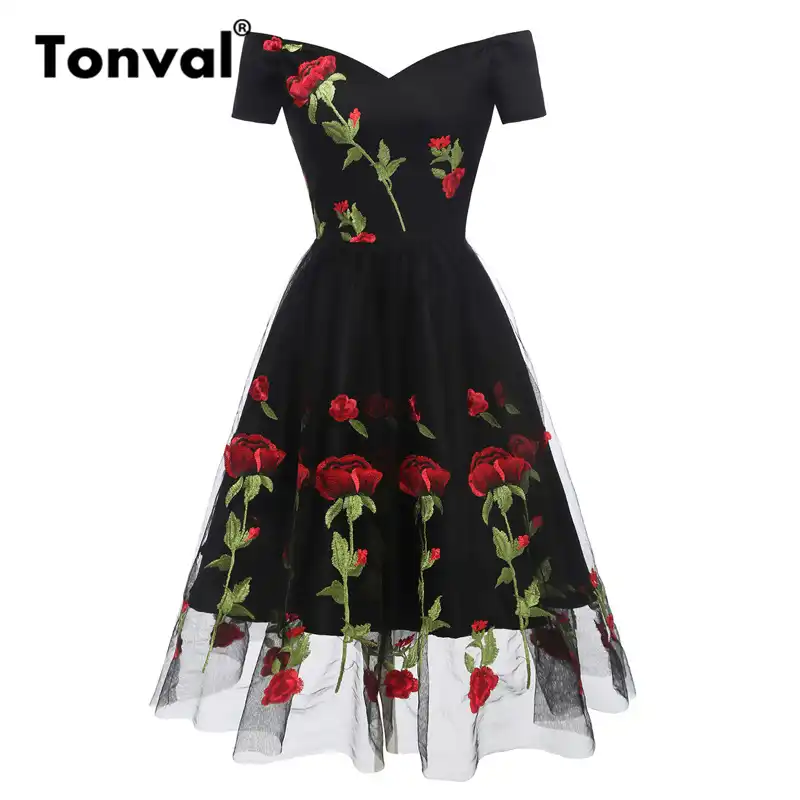 black with roses dress