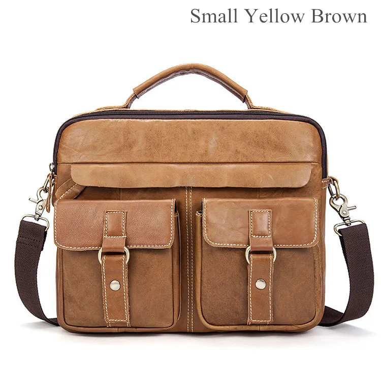 Mva мужской кожаный портфель, сумка на плечо для ноутбука, натуральная кожа, мужская сумка через плечо, дешевая цена, мужской портфель из воловьей кожи - Цвет: small-yellow-brown