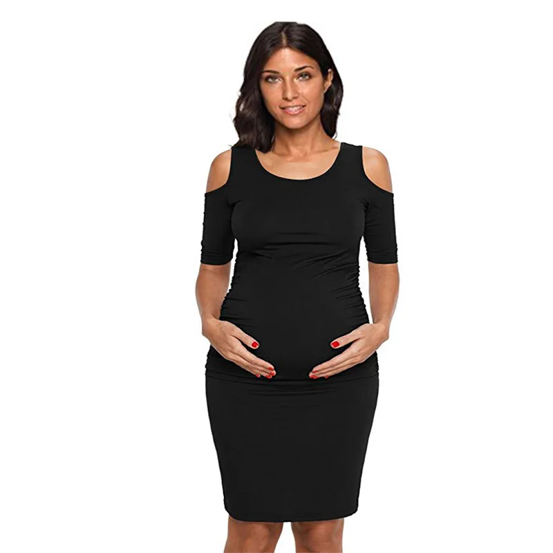 2018 New Summer Maternity Clothes Pregnancy Dress Sexy Off Shoulder Maternity Pregnant Dresses For Women Casual Solid Dress S-XL (11)