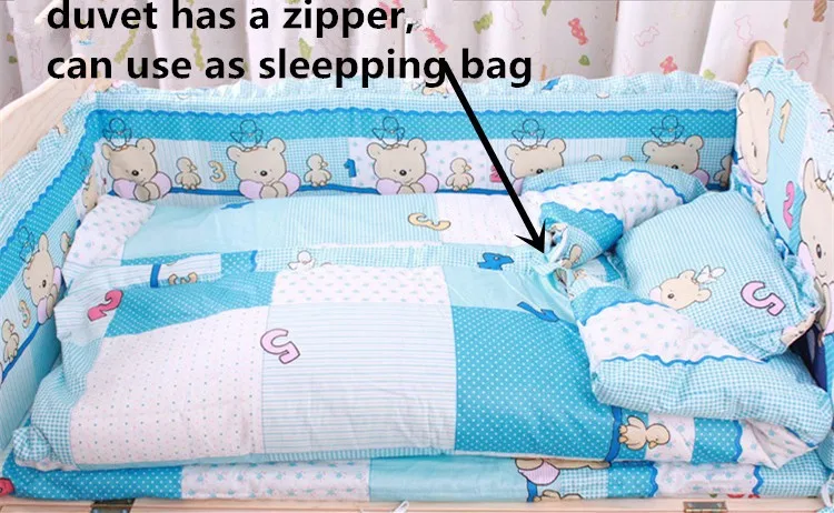 

Promotion! 6PCS Baby bed crib set bedding set baby bedding set,unpick(3bumpers+matress+pillow+duvet) 100*60/110*65cm