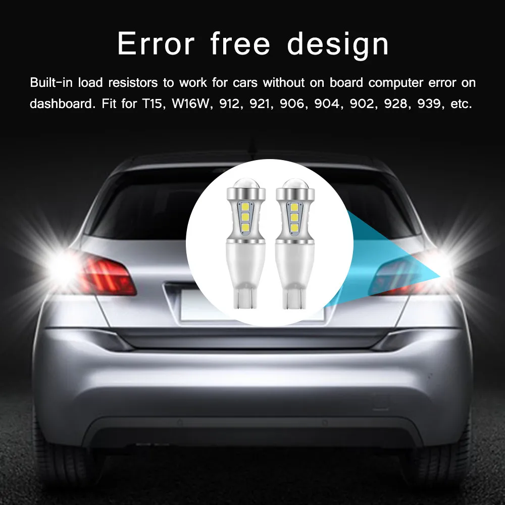 2 шт. 1000Lm W16W T15 Светодиодный лампочки Canbus OBC Error Free светодиодный запасной