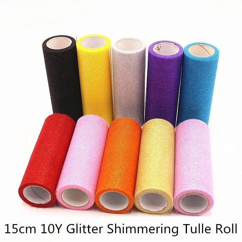 

15cm 10Yard Shiny Gold Powder Tulle Rolls Organza Fabric Roll DIY Artificial Flower Tutu Skrit Wedding Party Decoration 25 Color