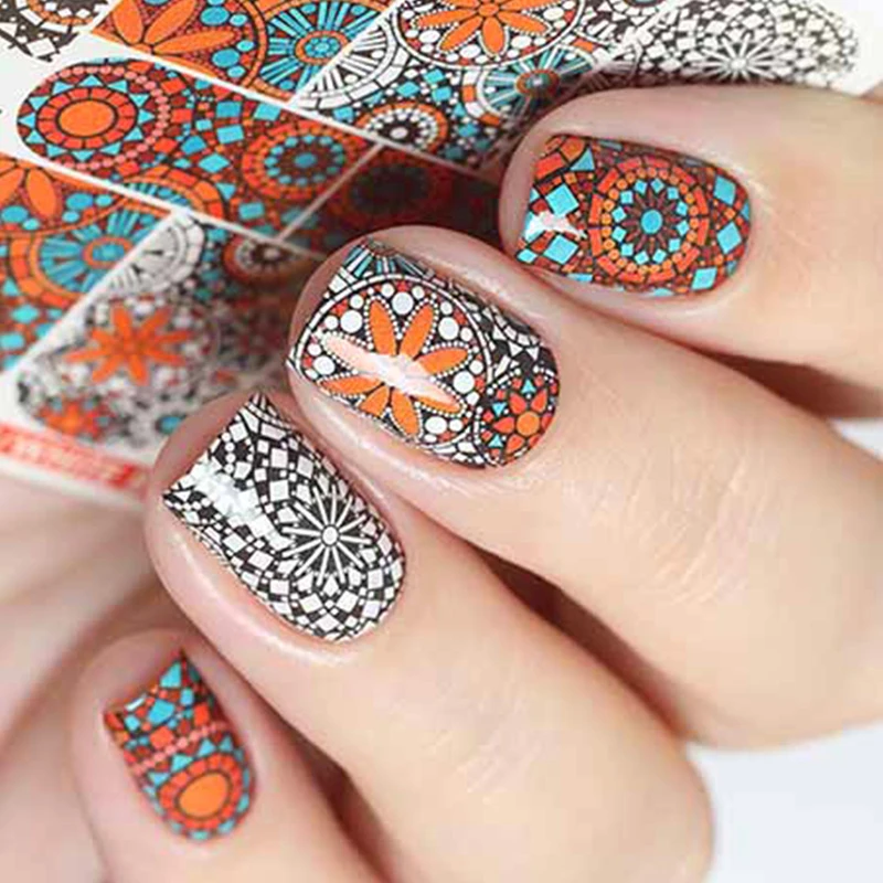 

YWK 1 Sheet Russian Retro Colorful Artistical Printing Designs Full Wraps Nail Art Sticker Water Transfer Manicure Decals