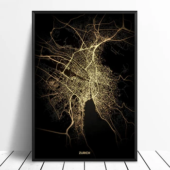 

Zurich City Light Maps Custom World City Map Posters Canvas Prints Nordic Style Wall Art Home Decor