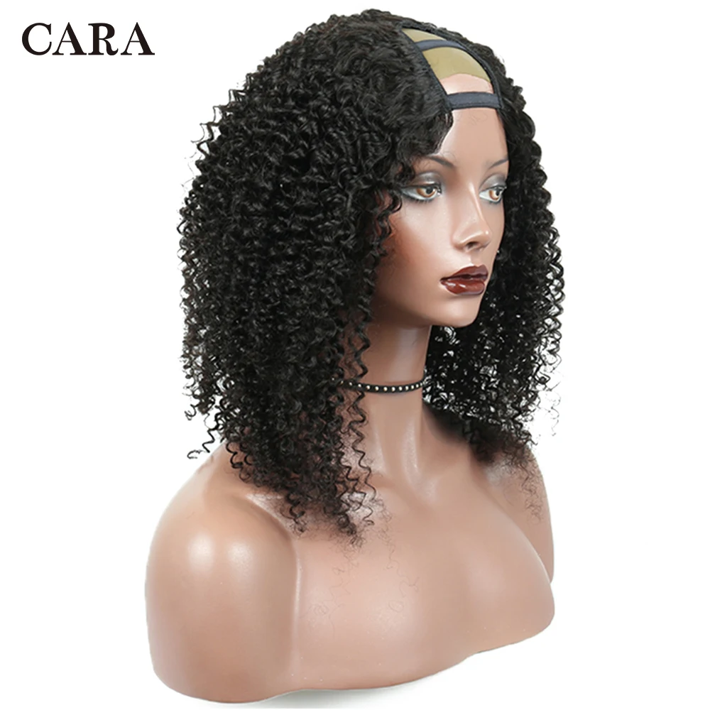Jual Tanpa Glueless Tanpa Brasil U Bagian Rambut Manusia Wig 4B 4C Afro Kinky Wig Keriting untuk Wanita 130% Hitam Remy Wig cara