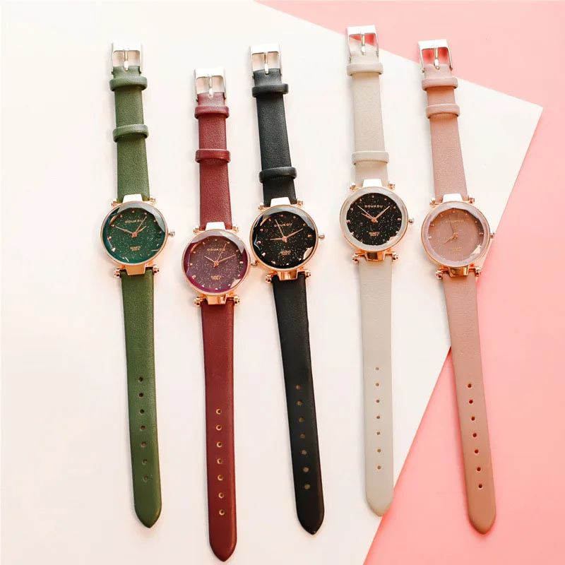 

Women Girl Retro Quartz Wrist Watch PU Leather Strap Colored Thin Dial Watches M8694