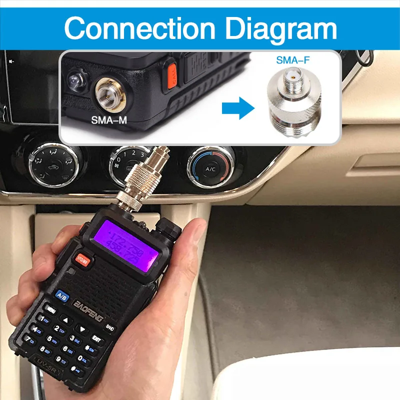 Diamond SG-7200 Dual Band Antenna+Magnetic Mount+SMA-F/SMA-M/BNC/SL16 4 Adapters for Baofeng UV-5R Walkie Talkie Car Radio