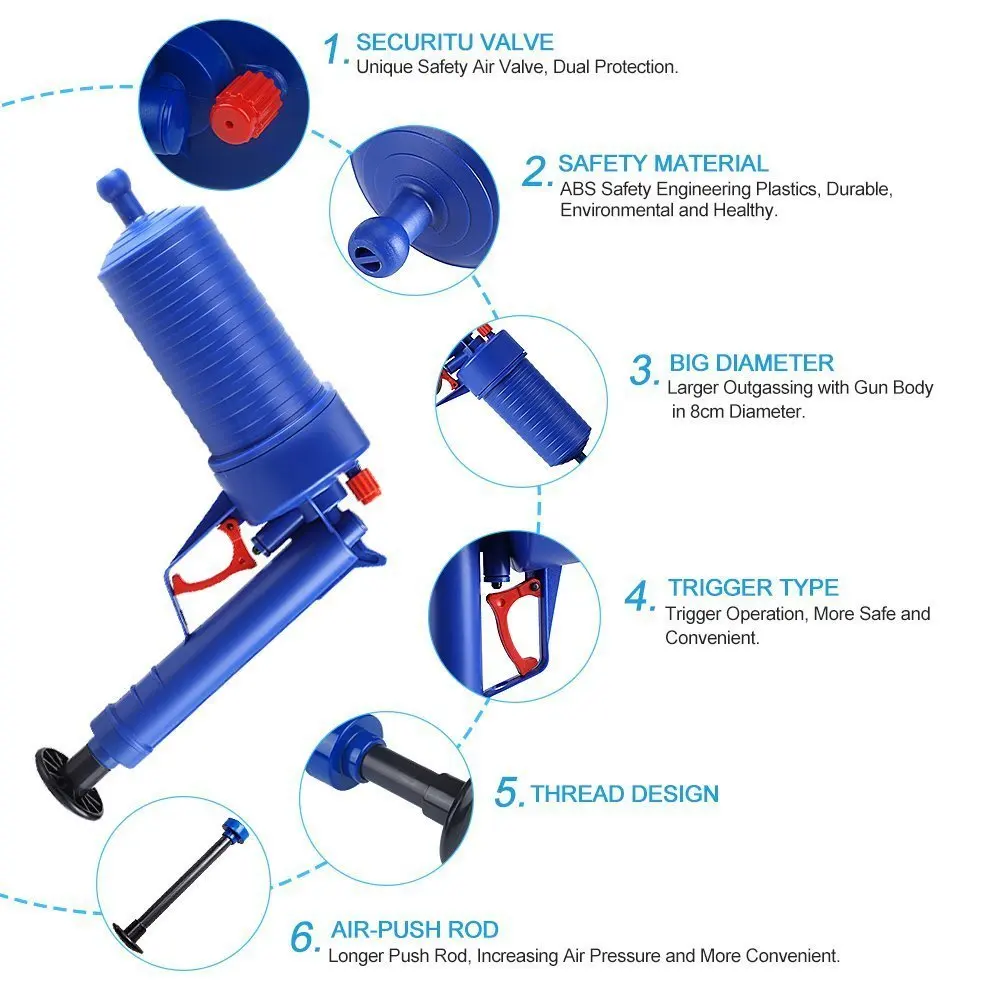 DF737Air power Drain Blaster пистолет высокого давления Мощный Ручной Плунжер для раковины открывалка очиститель насос для ванны туалета Ванная комната Душ