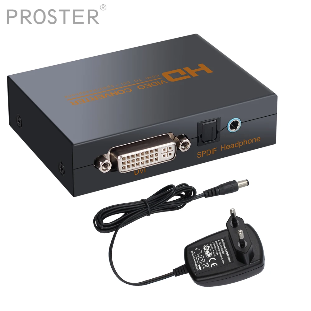 Proster HDMI к DVI конвертер HDMI к DVI оптический TOSLINK SPDIF + 3,5 мм Jack цифровой для аналоговые аудио и видео конвертер коробка адаптер
