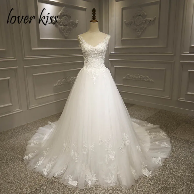 Lover Kiss Vestido De Noiva v-образный вырез, свадебные платья, жемчужные кружевные свадебные платья без рукавов в деревенском стиле, реальное изображение, robe mariage