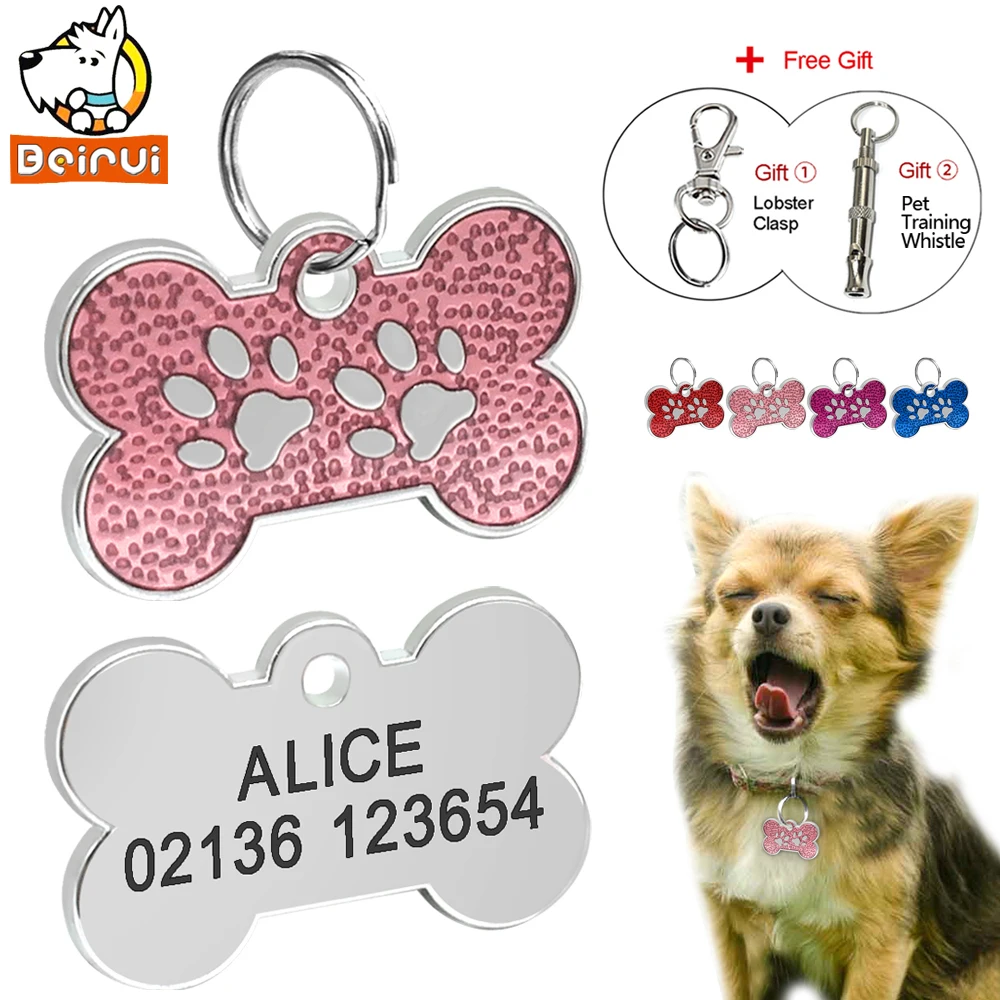 

Personalized Dog ID Tags Stainless Steel Customized Anti-lost Tag Engraved Name Phone No. With Free Training Whistle 3cm Length